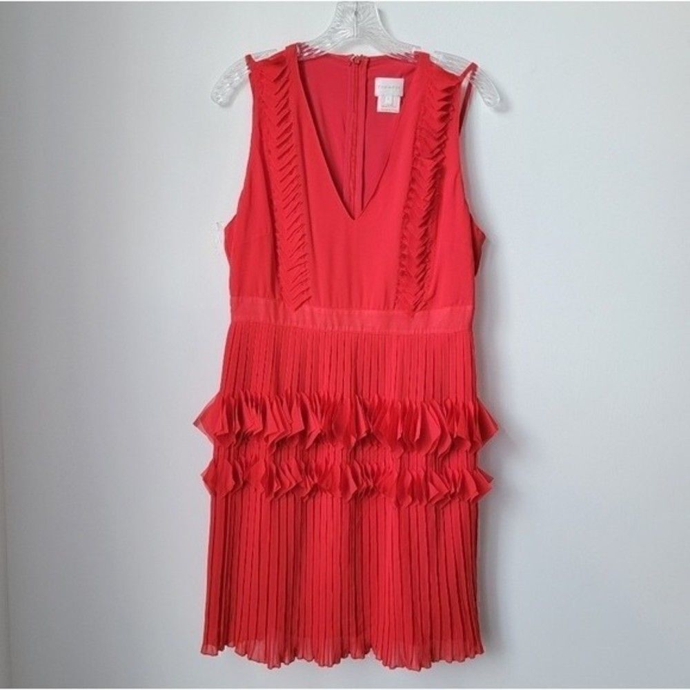 Foxiedox womens red pleated applique cocktail a-Line dress size large